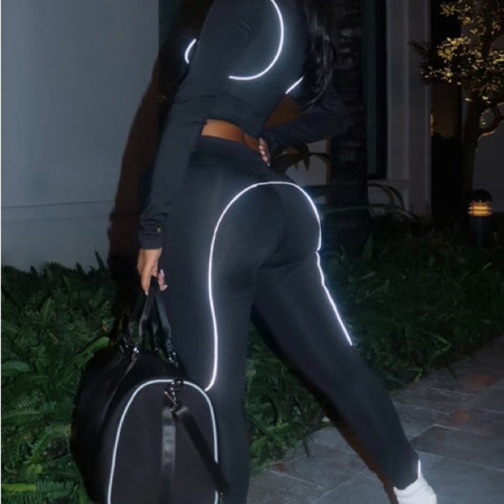 Fashion Nova Black Reflective Trim Activewear Leggings